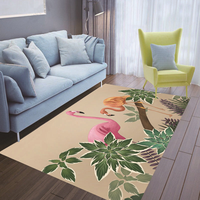 Stylish Green Area Rug Plant Pattern Polyester Area Carpet Anti-Slip Easy Care Rug for Home Decor