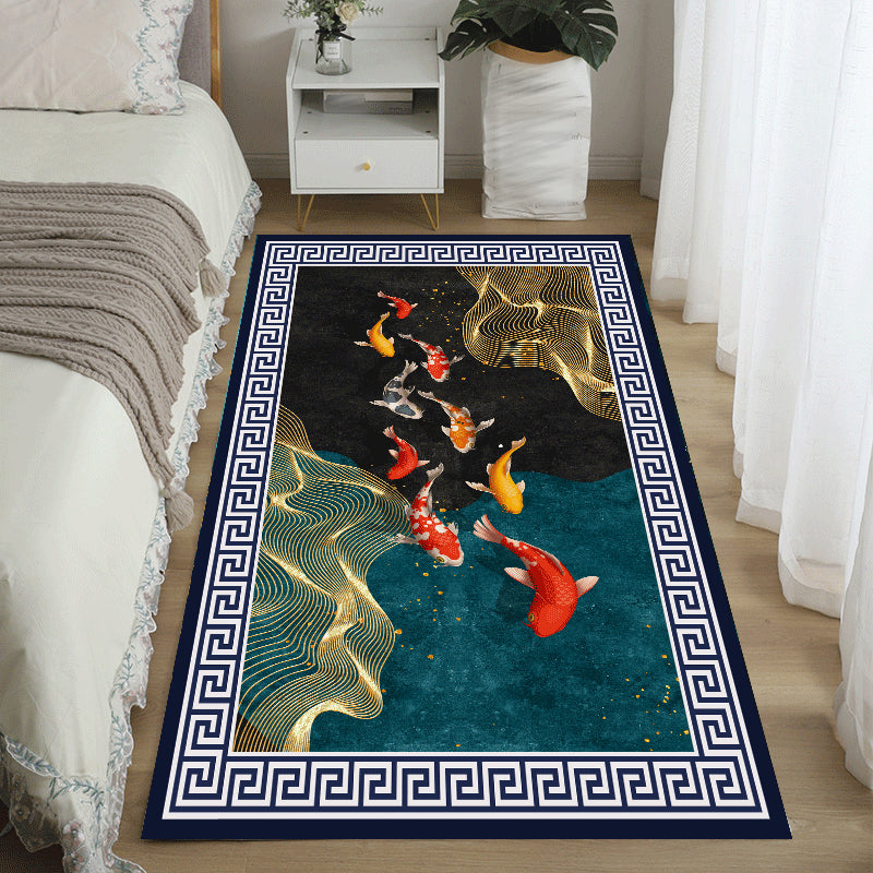 Blue Modern Area Rug Animals Pattern Polyester Area Carpet Stain Resistant Rug for Bedroom