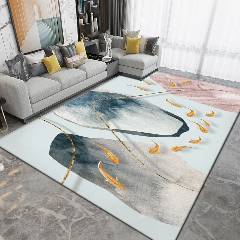 Modern Plant Pattern Carpet Polyester Area Rug Non-Slip Backing Area Rug for Home Decor