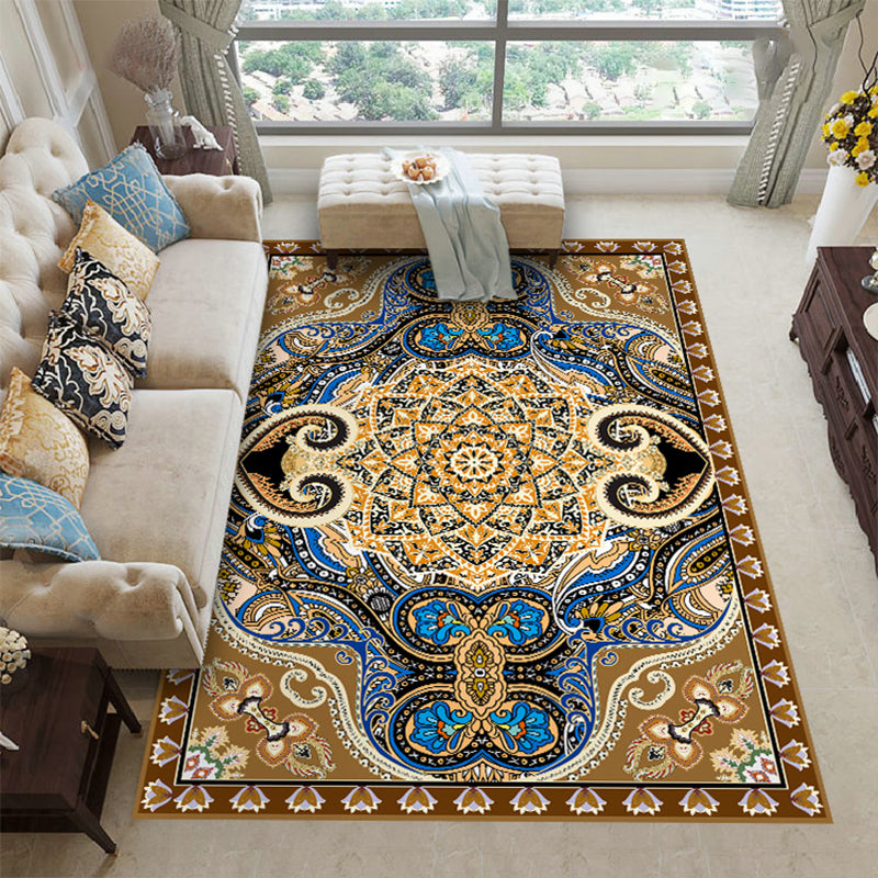 Moroccan Medallion Print Rug Multicolor Polyester Carpet Stain Resistant Area Rug for Home Decor