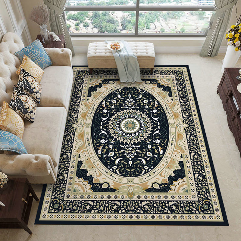 Moroccan Medallion Print Rug Multicolor Polyester Carpet Stain Resistant Area Rug for Home Decor