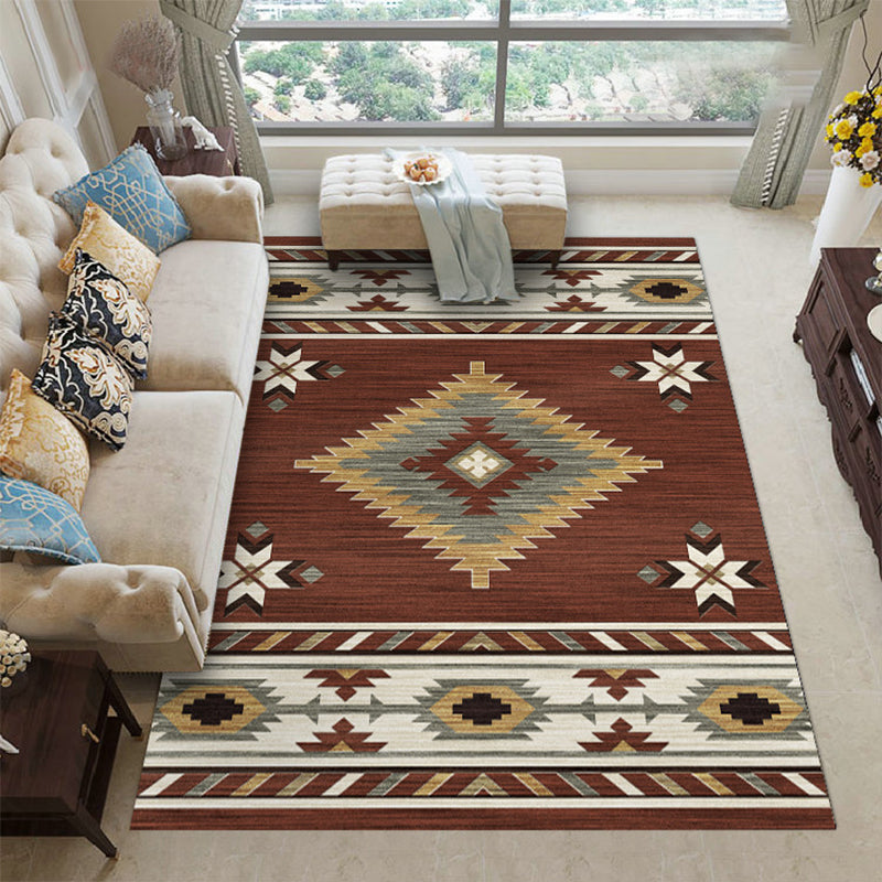 Moroccan Medallion Print Rug Multicolor Polyester Carpet Stain Resistant Area Rug for Home Decor