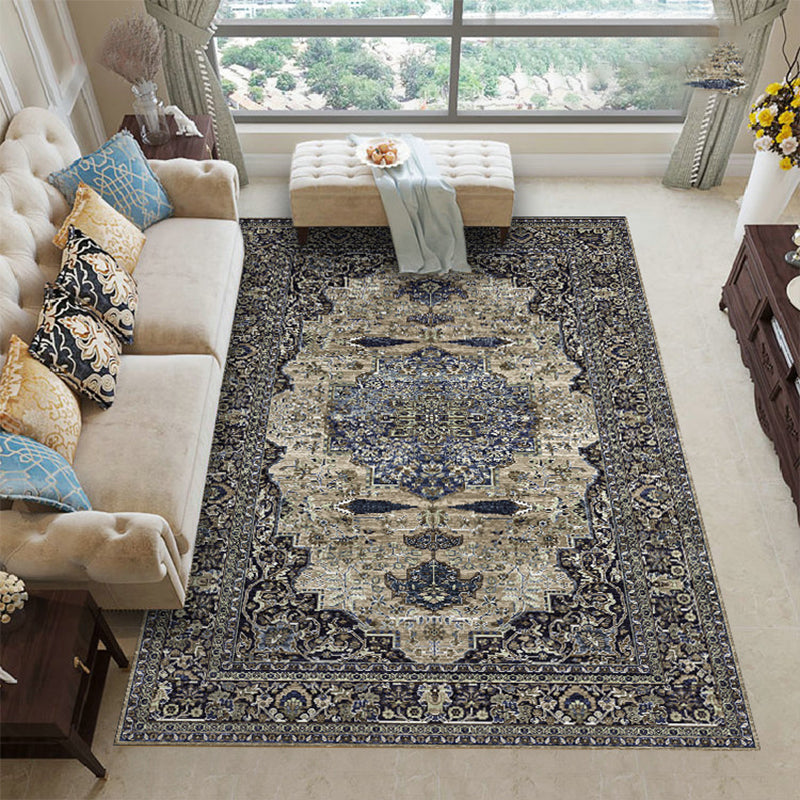 Moroccan Medallion Print Rug Multicolor Polyester Carpet Stain Resistant Area Rug for Home Decor