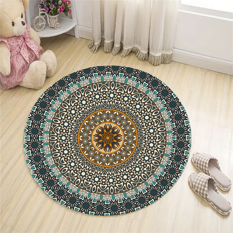 Black Bohemian Area Rug Americana Pattern Polyester Area Carpet Non-Slip Backing Rug for Home Decor