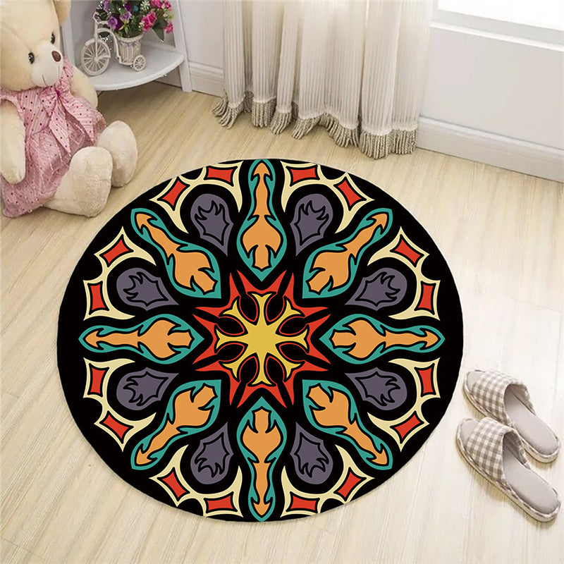 Rapis Black Bohemian Area Pattern Americana Polyester Area Tapis Tapis de support sans glissement pour décoration intérieure