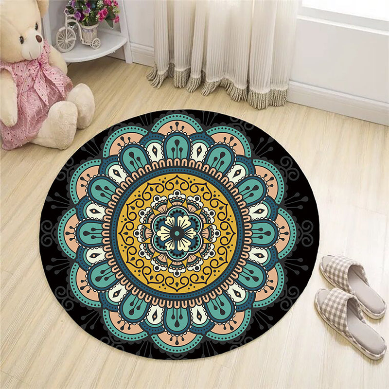 Black Bohemian Area Rug Americana Pattern Polyester Area Carpet Non-Slip Backing Rug for Home Decor