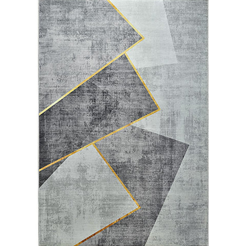 Grey Modern Area Carpet Geometric Pattern Polyester Rug Non-Slip Backing Area Rug for Home Decor