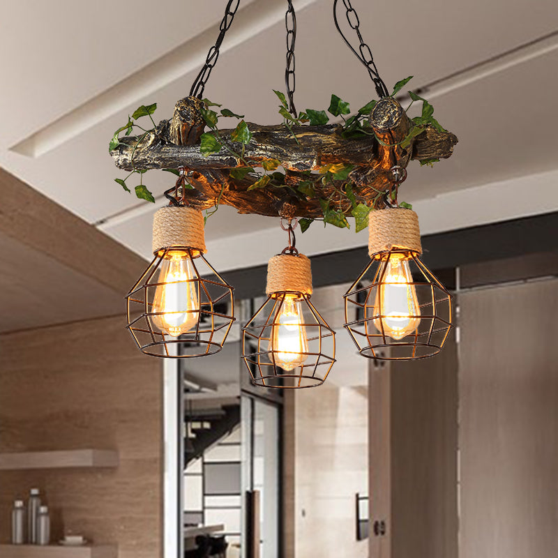 Industriële bol plafond kroonluchter 3 bollen metalen led hangende verlichtingsarmatuur in rood/roze/groen met bloem/plant/esdoornblad