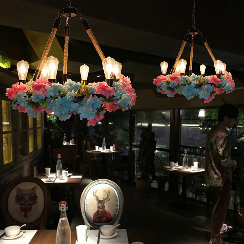 6 bollen kroonluchter licht industrieel blootgestelde bol metaal led suspensielamp in zwart met kersenbloesem