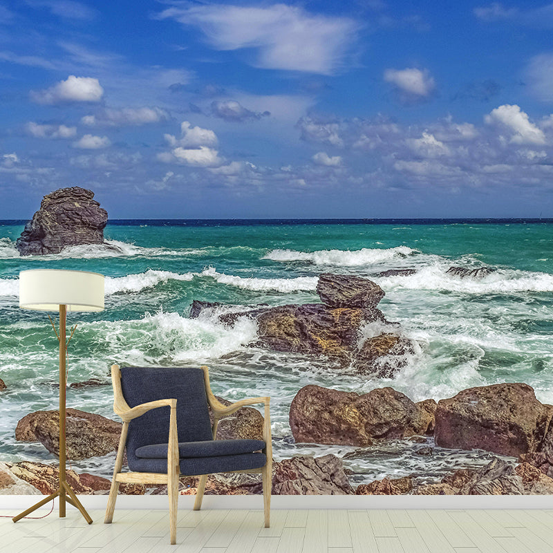 Boundless Sea Wall Mural Modern Style Wall Covering for Bathroom Decor