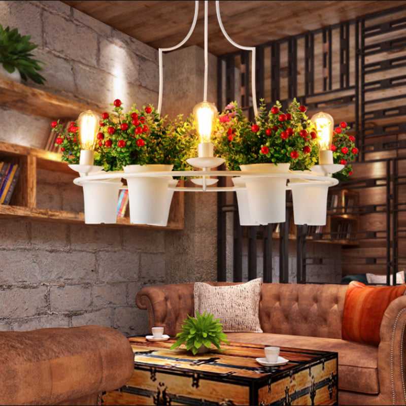 6 lichten 1/2 lagen kroonluchter industrieel zwart/wit metaal LED -fabriek hanglampje voor restaurant