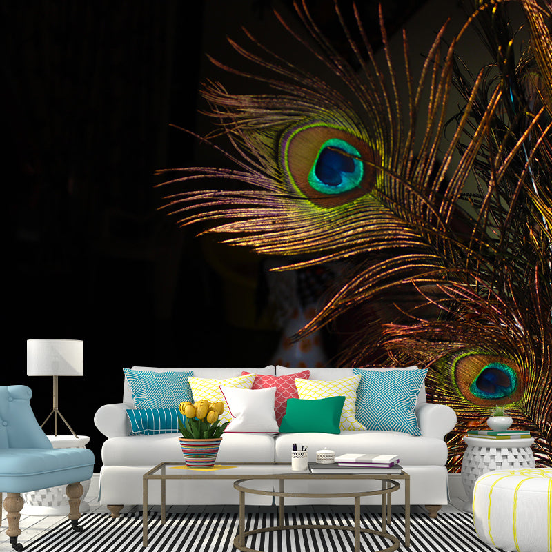 Peacock Feather Wall Mural Contemporary Home Decor Mildew Resistant for Room