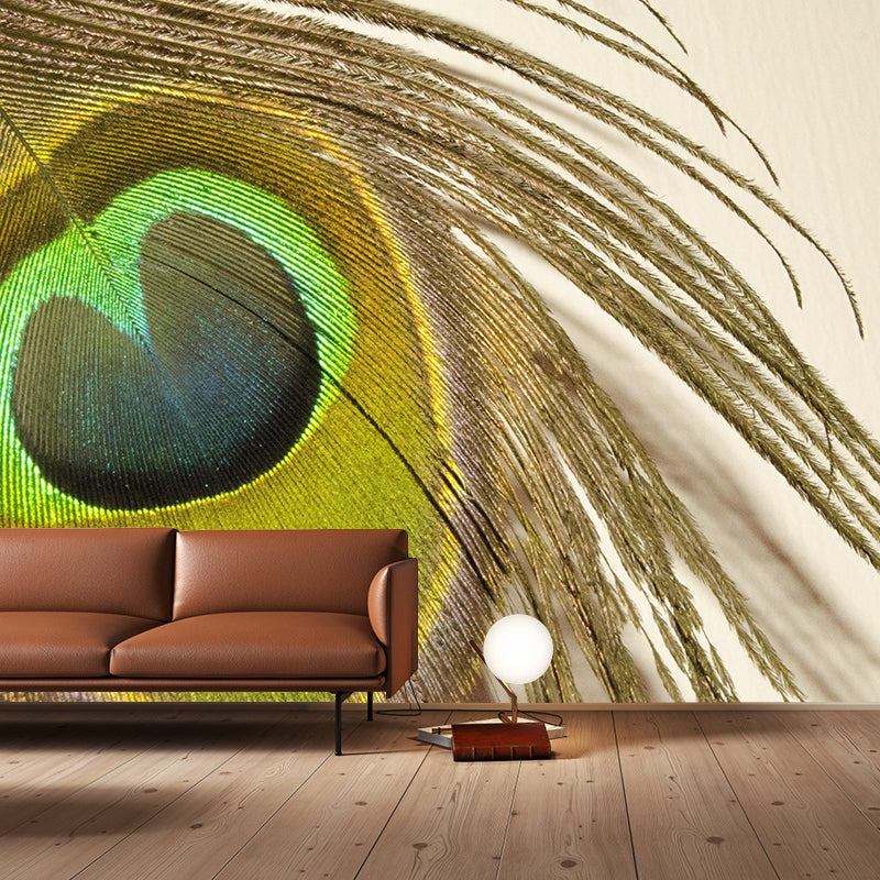 Peacock Feather Mural Modern Style Wall Covering for Sitting Room Decor