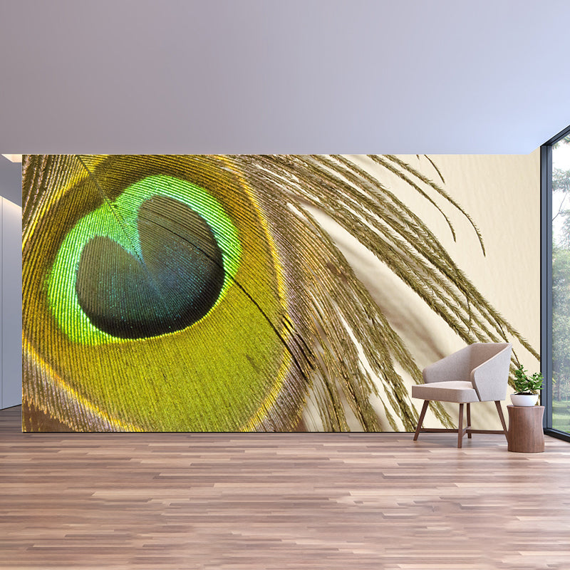 Peacock Feather Mural Modern Style Wall Covering for Sitting Room Decor