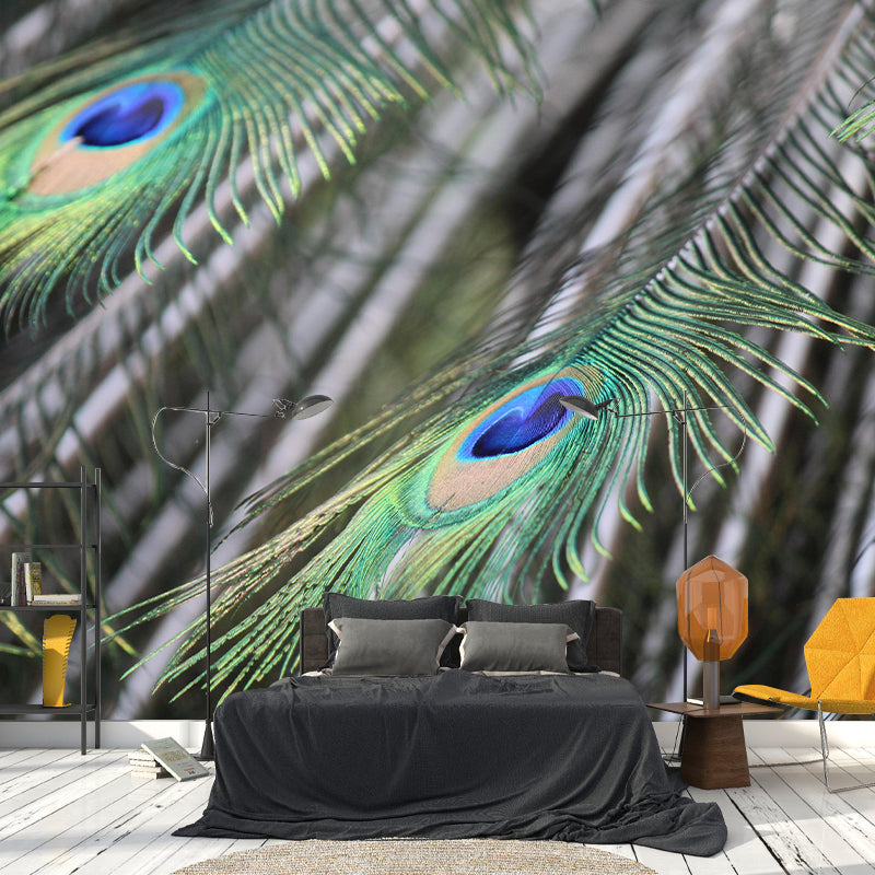 Peacock Feather Wall Mural Wallpaper Stain Resistant Wall Decor for Sleeping Room