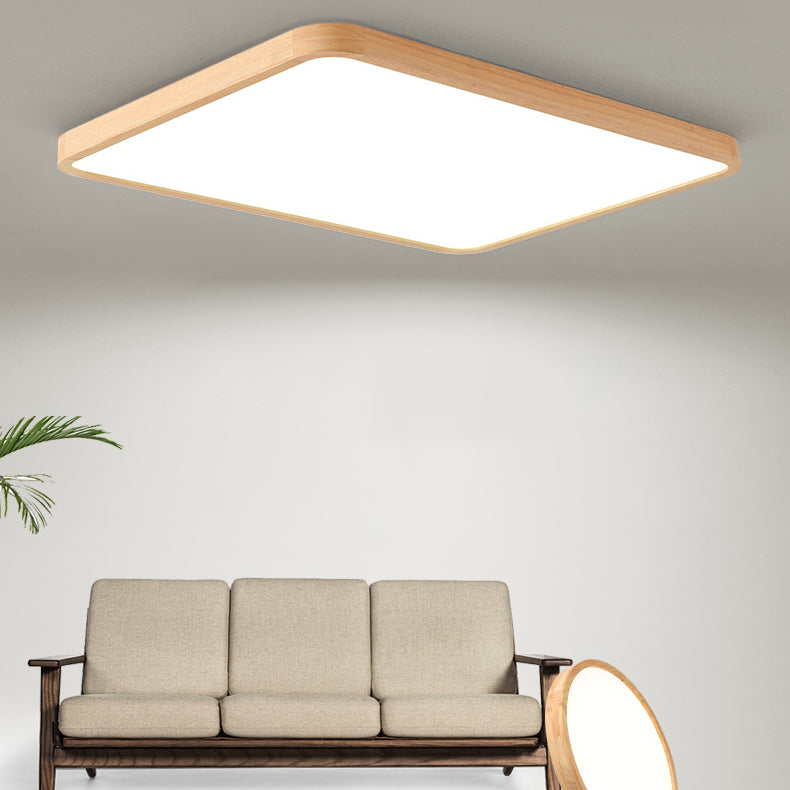 Geometric LED Ceiling Lamp Modern Wood 1 Light Flush Mount for Bedroom Study