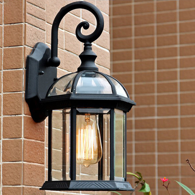 Glass Geometric Shade Wall Lighting Industrial Style Single Light Wall Mount Light Fixture in Black