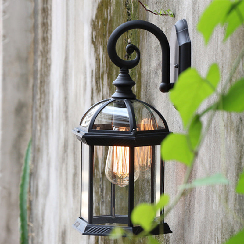 Glass Geometric Shade Wall Lighting Industrial Style Single Light Wall Mount Light Fixture in Black