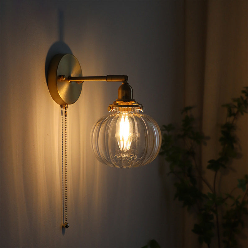 Glass Ball Shade Wall Lighting Industrial Style 1 Light Wall Mounted Light Fixture in Brass