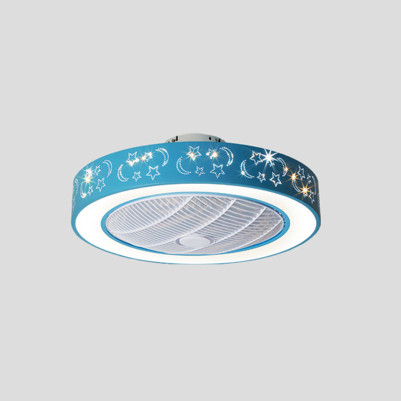20,5 "W LED Trum a sospensione Accensione della ventola a ciondolo contemporaneo Lampada semi -filo acrilica contemporanea con motivo di luna e stella, 7 lame