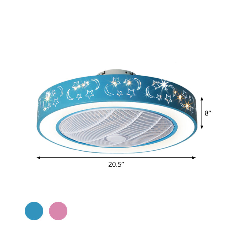 20,5 "W LED Trum a sospensione Accensione della ventola a ciondolo contemporaneo Lampada semi -filo acrilica contemporanea con motivo di luna e stella, 7 lame