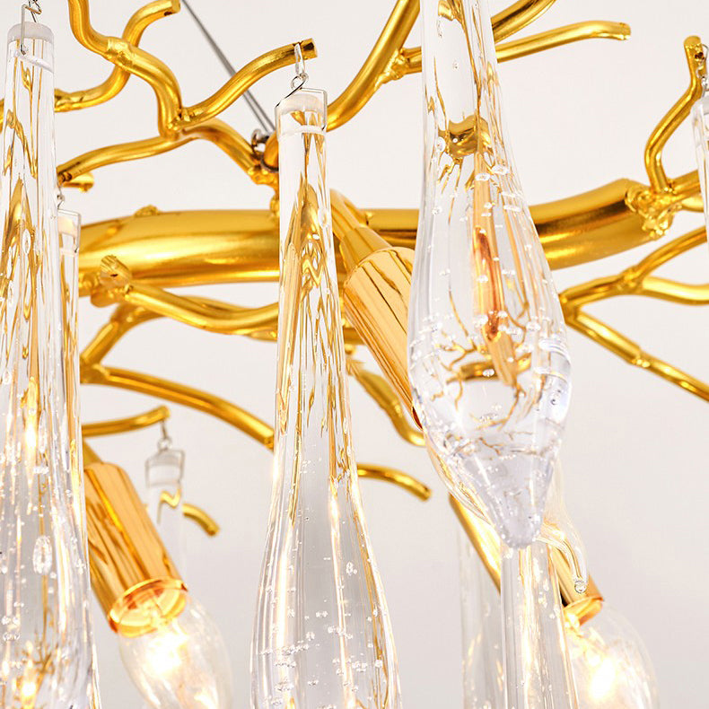 Moderno lampadario a sospensione in lacrima di lusso in vetro a base di vetro interno in oro