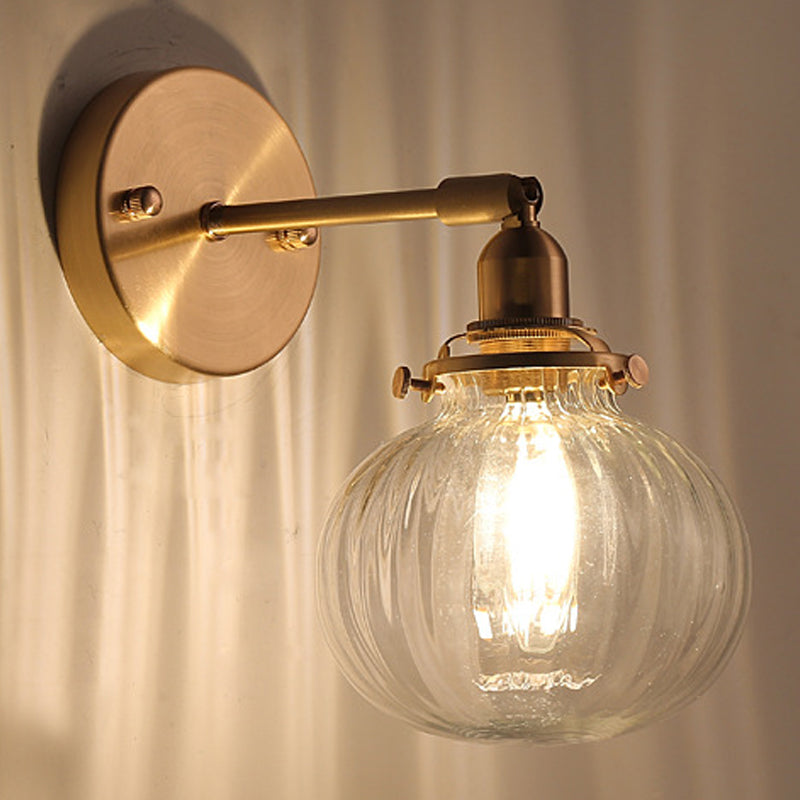 Illuminazione da parete sfera di vetro in stile industriale 1 lampada montata a parete leggera in ottone