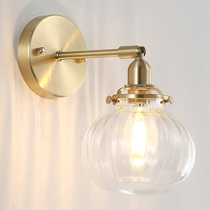 Illuminazione da parete sfera di vetro in stile industriale 1 lampada montata a parete leggera in ottone