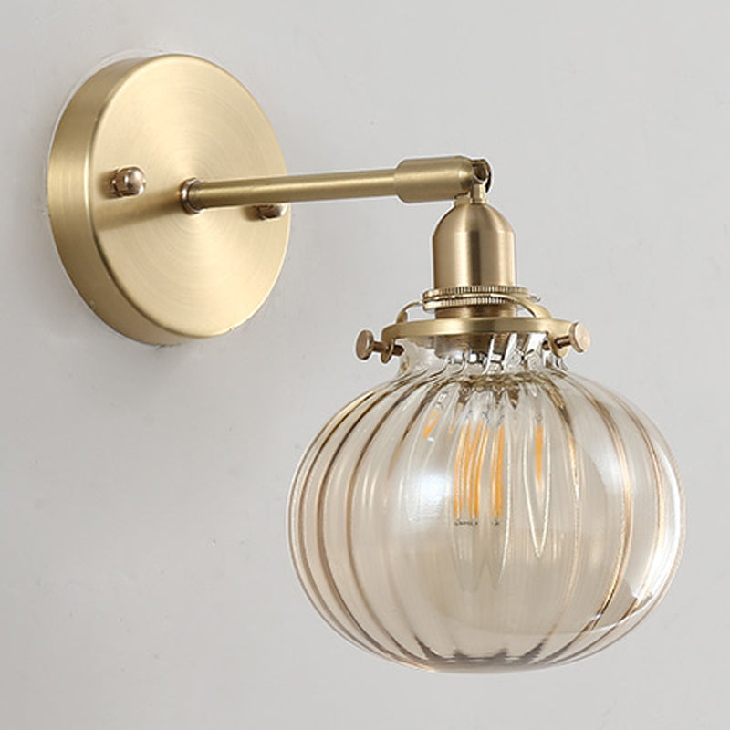 Illuminazione da parete sfera di vetro in stile industriale 1 lampada montata a parete leggera in ottone