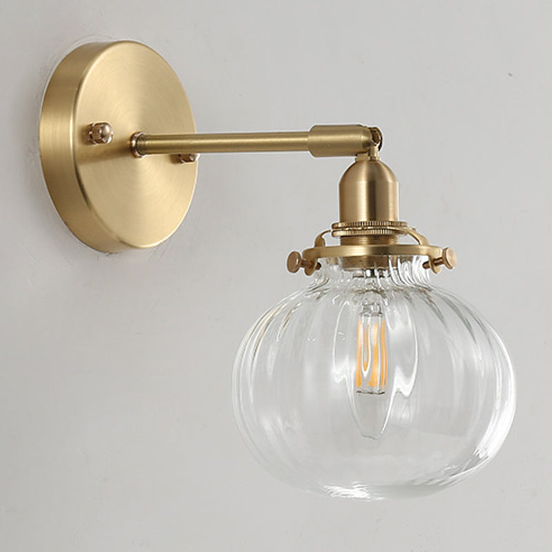 Illuminazione da parete sfera di vetro in stile industriale 1 lampada montata a parete leggera in ottone