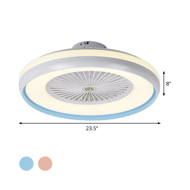 Chambre circulaire semi-flush éclairage enfants acrylique rose / bleu finition 5 lames à la lampe à fans pendentif LED, 23,5 "W