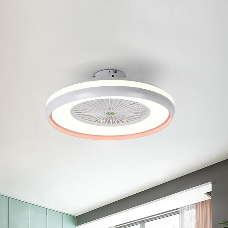 Chambre circulaire semi-flush éclairage enfants acrylique rose / bleu finition 5 lames à la lampe à fans pendentif LED, 23,5 "W