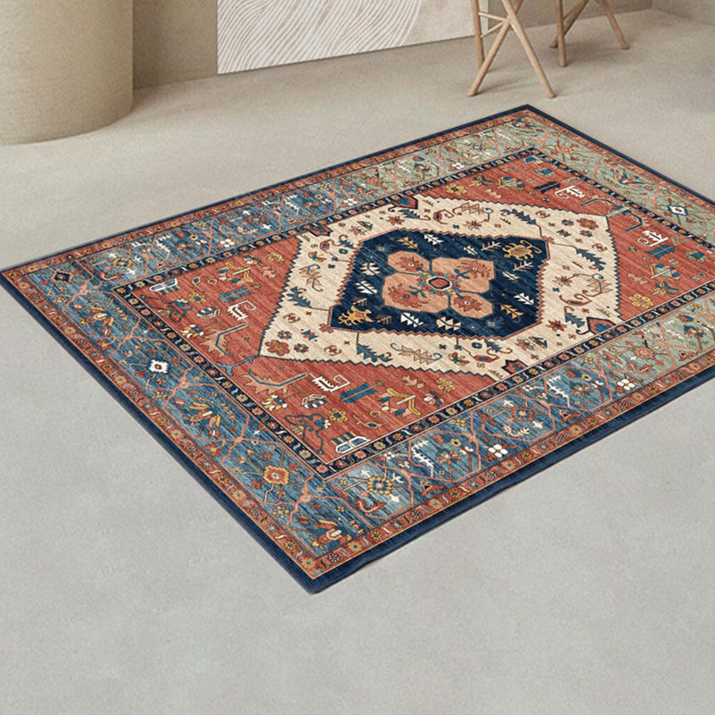 Traditional Area Rug Classic Flower Print Carpet Polyester Stain Resistant Rug for Home Decoration