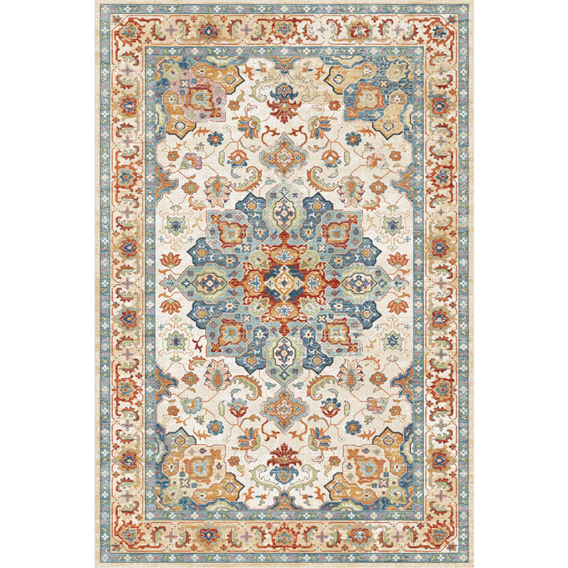 Traditional Area Rug Classic Flower Print Carpet Polyester Stain Resistant Rug for Home Decoration