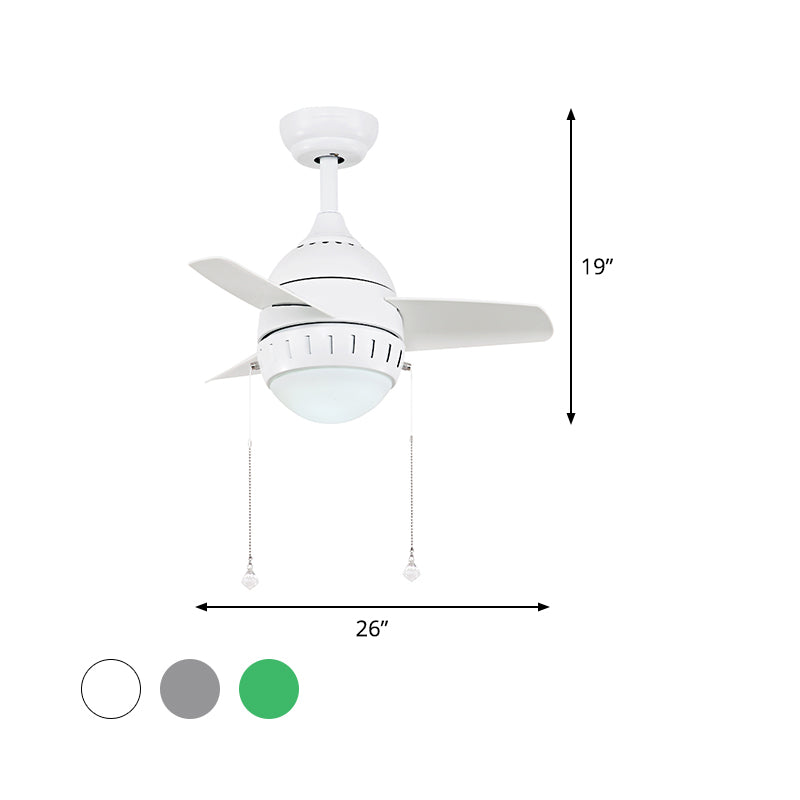 3 Blades LED Hanging Fan Lamp Modern Bedroom Semi Flush Light with Oval Acrylic Shade in Silver/White/Green, 26"/36" Wide