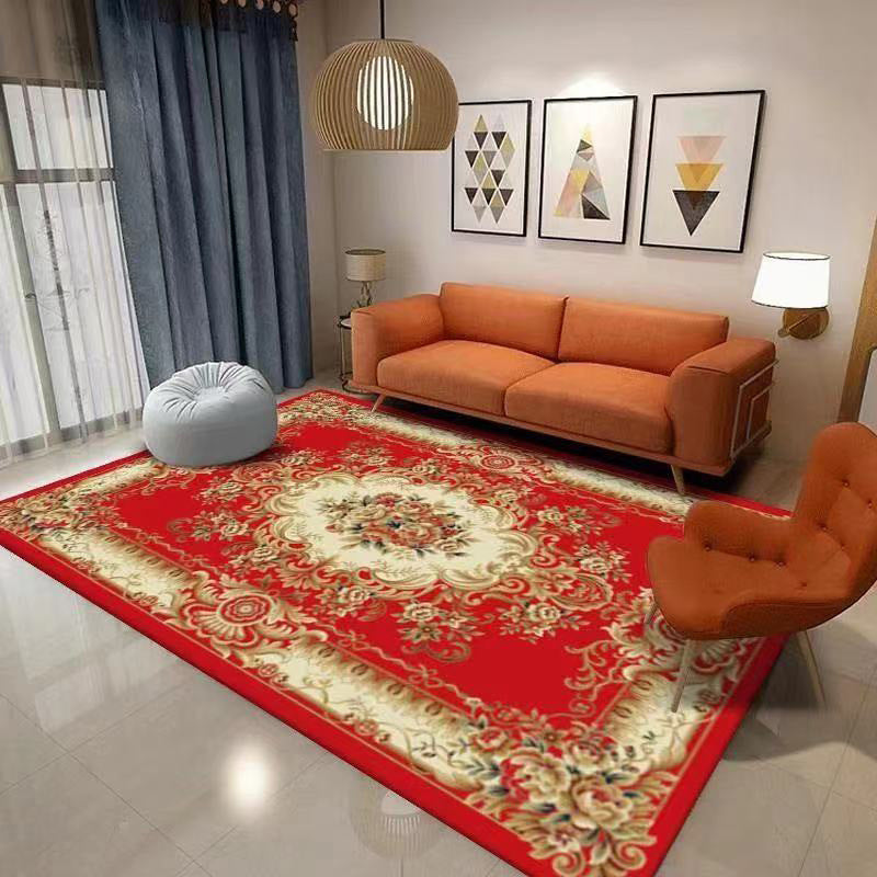 Traditional Flower Pattern Carpet Polyester Indoor Carpet Stain Resistant Area Rug for Living Room