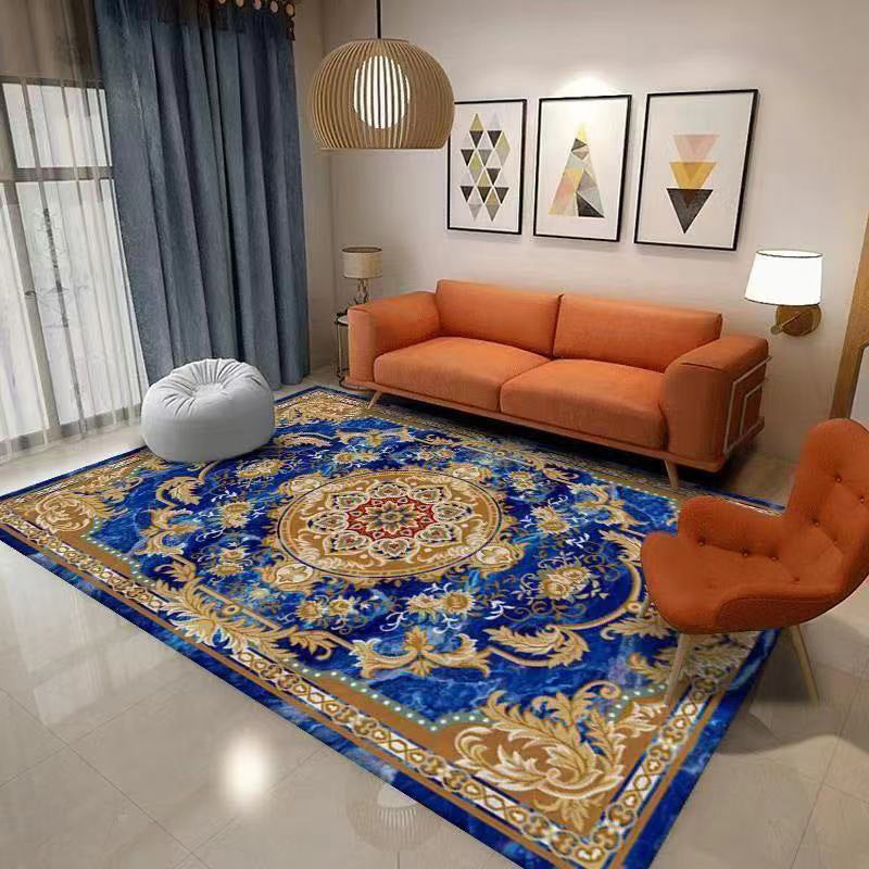 Traditional Flower Pattern Carpet Polyester Indoor Carpet Stain Resistant Area Rug for Living Room