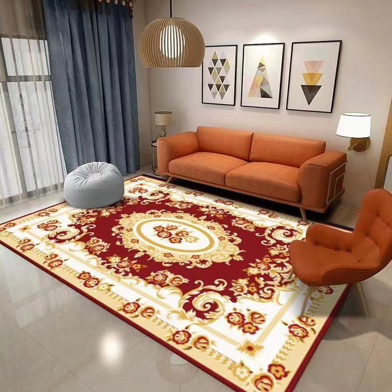 Traditional Flower Pattern Carpet Polyester Indoor Carpet Stain Resistant Area Rug for Living Room