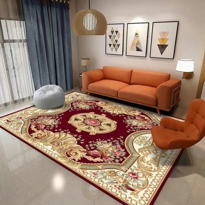 Traditional Flower Pattern Carpet Polyester Indoor Carpet Stain Resistant Area Rug for Living Room