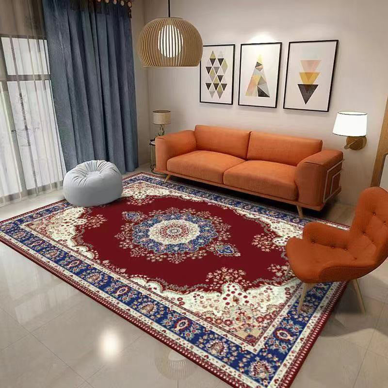 Traditional Flower Pattern Carpet Polyester Indoor Carpet Stain Resistant Area Rug for Living Room