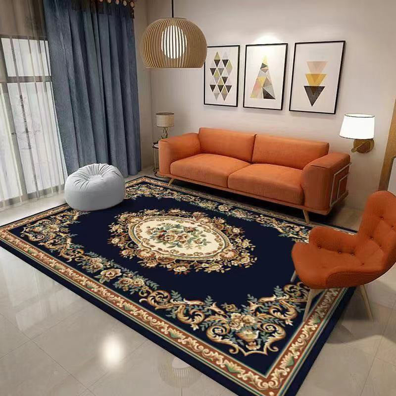 Traditional Flower Pattern Carpet Polyester Indoor Carpet Stain Resistant Area Rug for Living Room