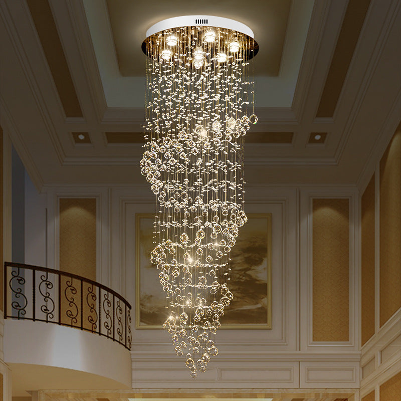 Modern Swirling Strand Ceiling Lamp 7 Lights Crystal LED Cluster Pendant Light in Gold