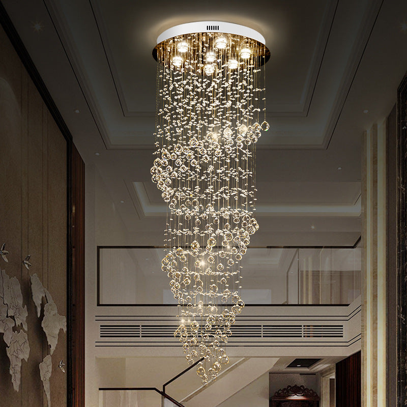 Modern Swirling Strand Ceiling Lamp 7 Lights Crystal LED Cluster Pendant Light in Gold