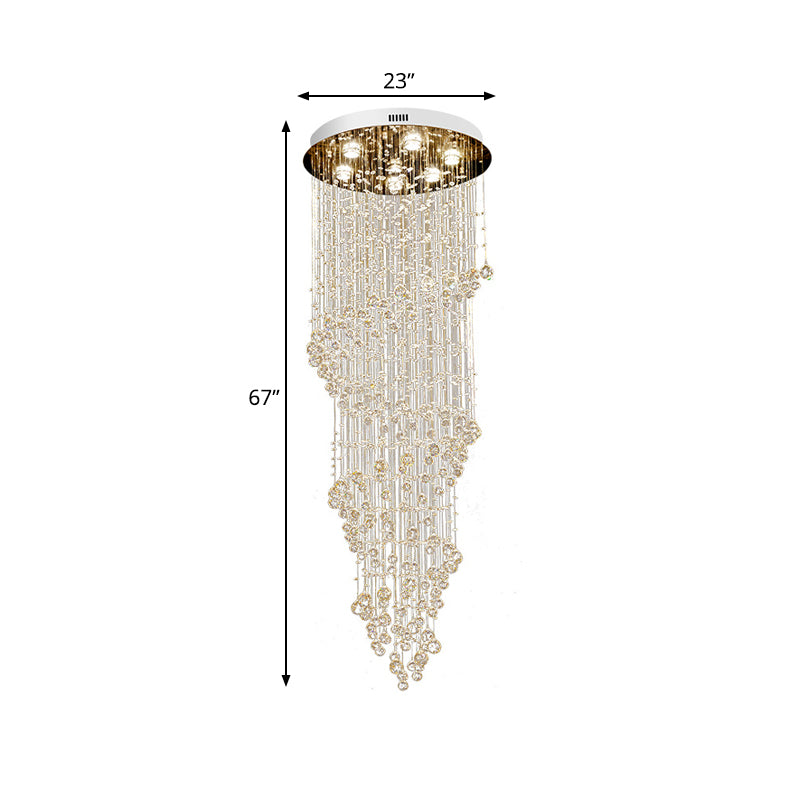 Modern Swirling Strand Ceiling Lamp 7 Lights Crystal LED Cluster Pendant Light in Gold