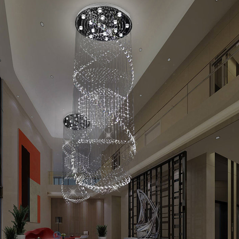 Simple Swirling Strand Ceiling Lamp 10 Bulbs Crystal LED Multi Light Pendant in Silver