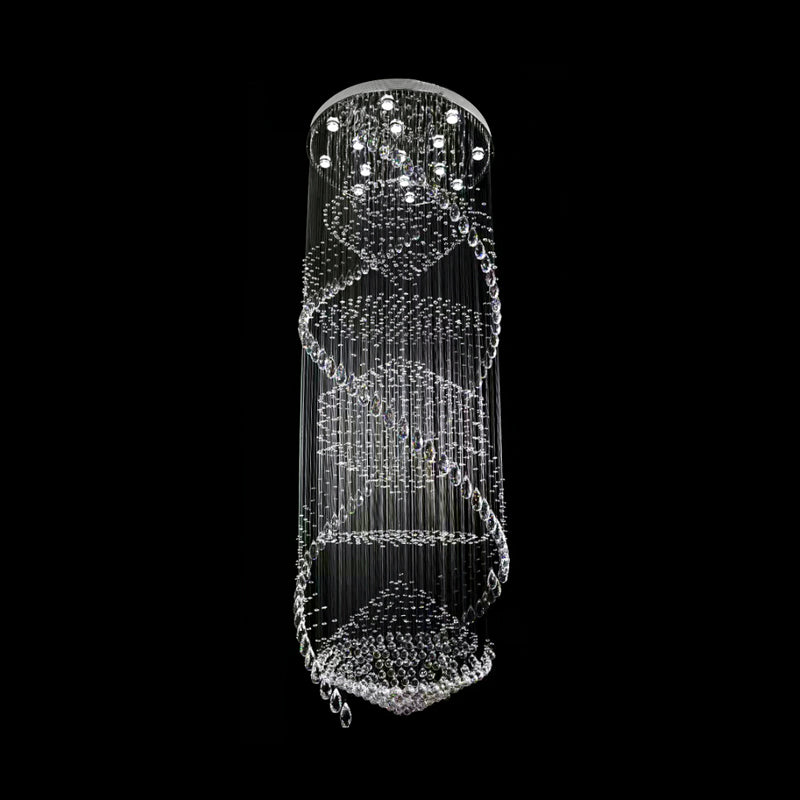 Simple Swirling Strand Ceiling Lamp 10 Bulbs Crystal LED Multi Light Pendant in Silver
