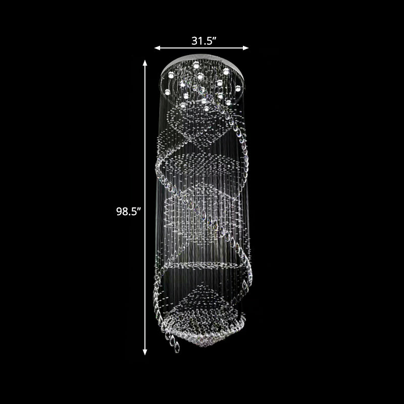 Simple Swirling Strand Ceiling Lamp 10 Bulbs Crystal LED Multi Light Pendant in Silver