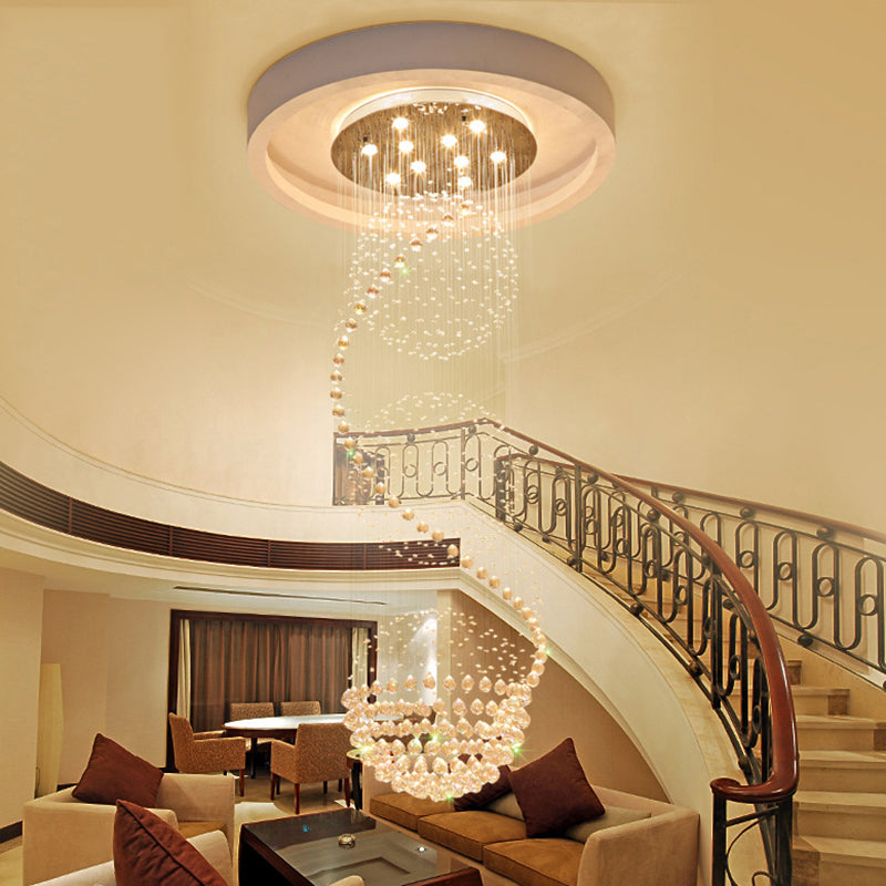 Silver 10-Light Hanging Light Modernism Clear Crystal Ball Multi Lamp Pendant for Stair