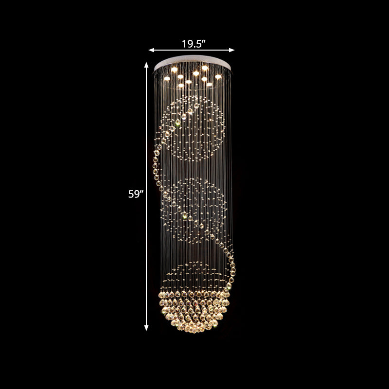 Silver 10-Light Hanging Light Modernism Clear Crystal Ball Multi Lamp Pendant for Stair