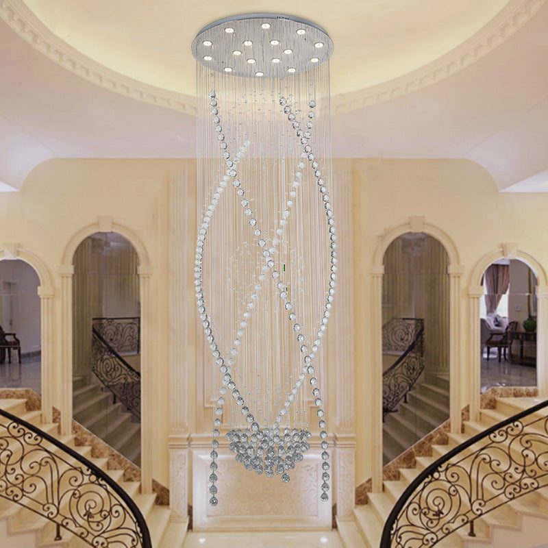 12 Bulbs Crystal Hanging Lamp Contemporary White Cascades Stair Cluster Pendant Light